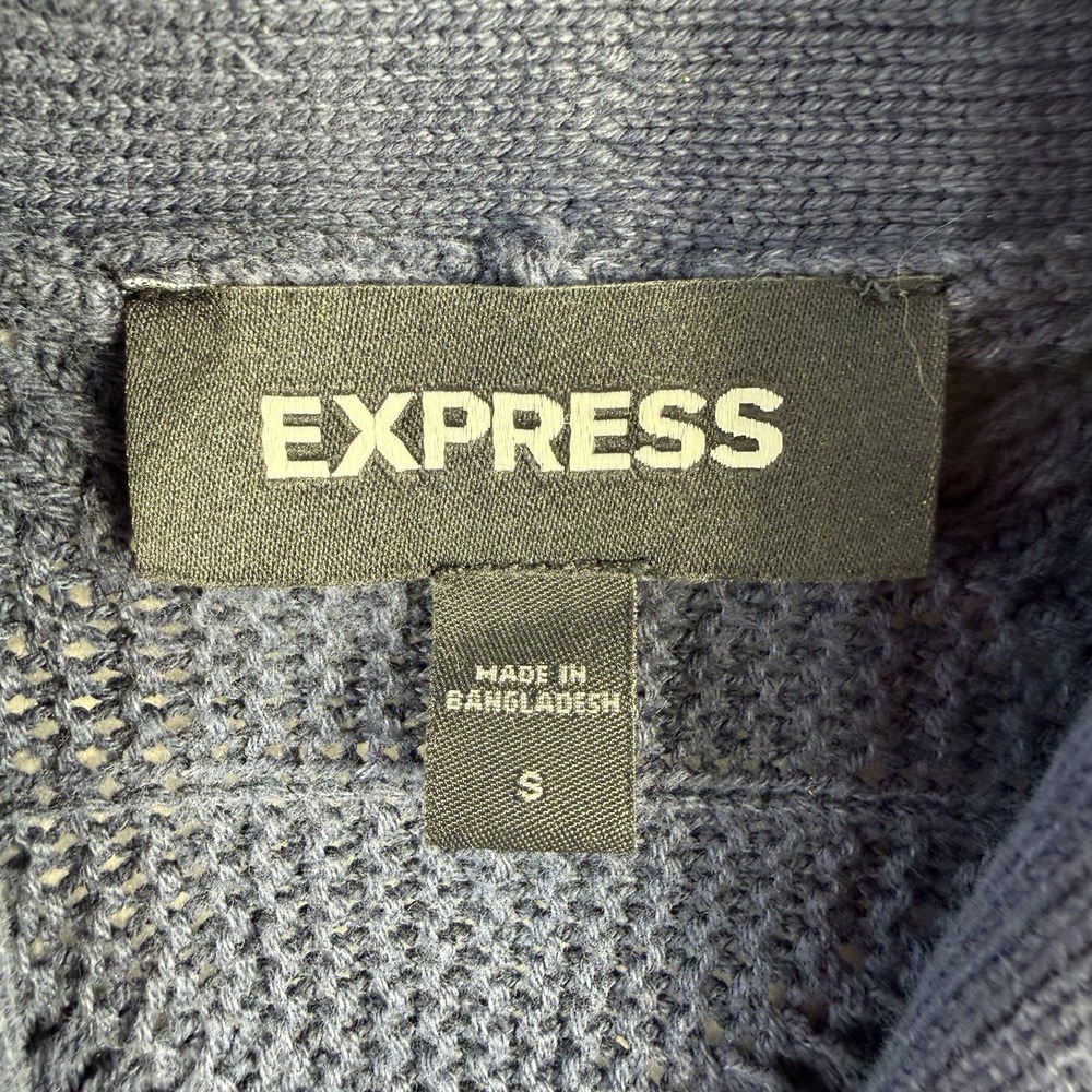Express Sz S Cardigan Sweater Shawl Collar Fisherman Navy Knit Button Front Mens - Picture 5 of 11
